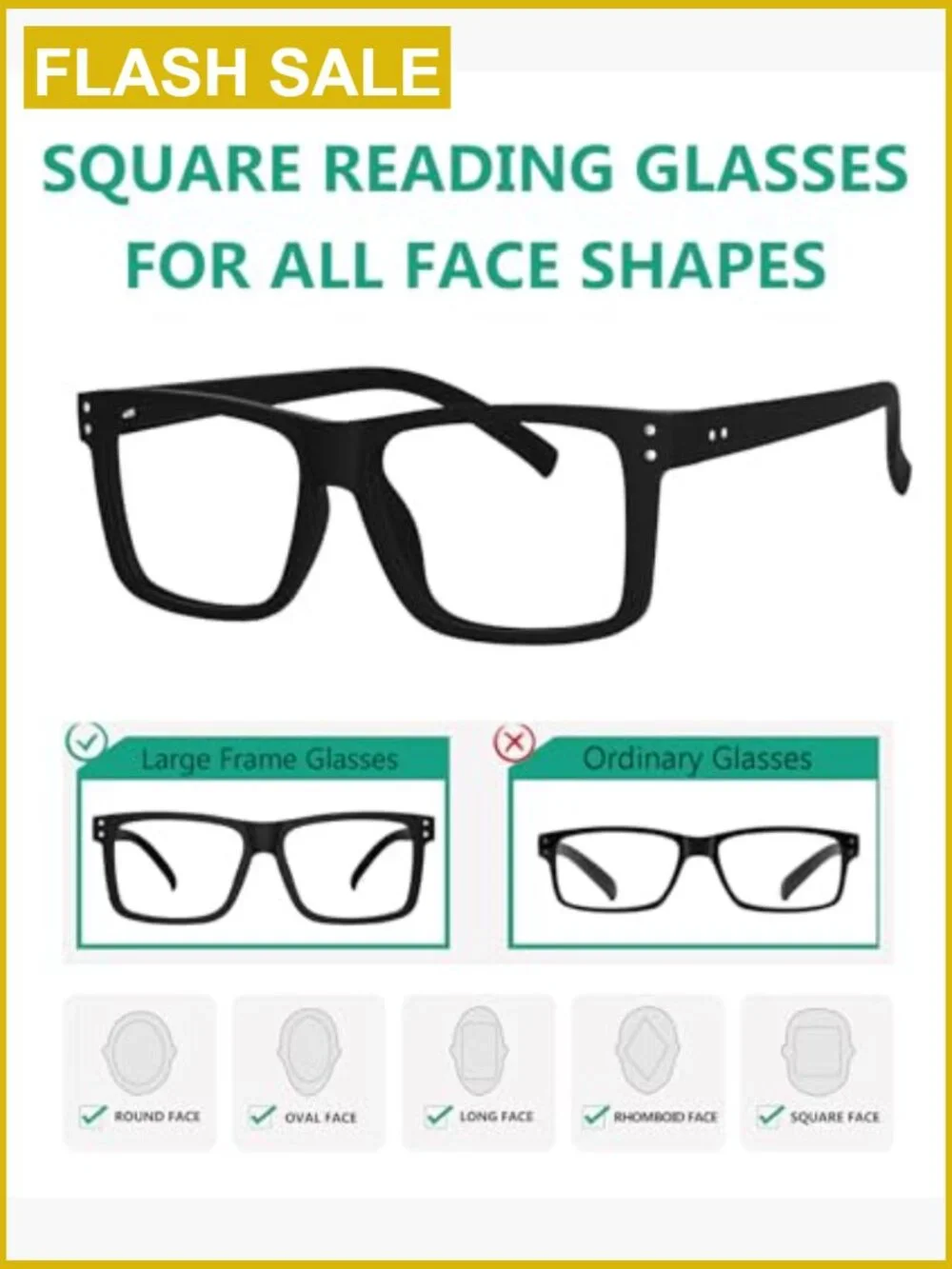 Oversized Square Reading Glasses with Spring Hinge Full Rim